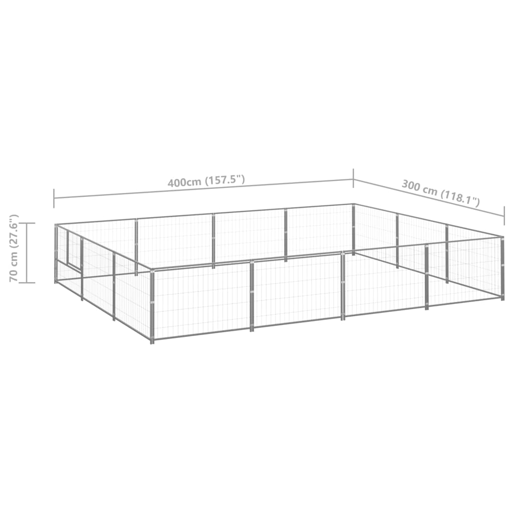 Canil para cães 12 m² aço prateado