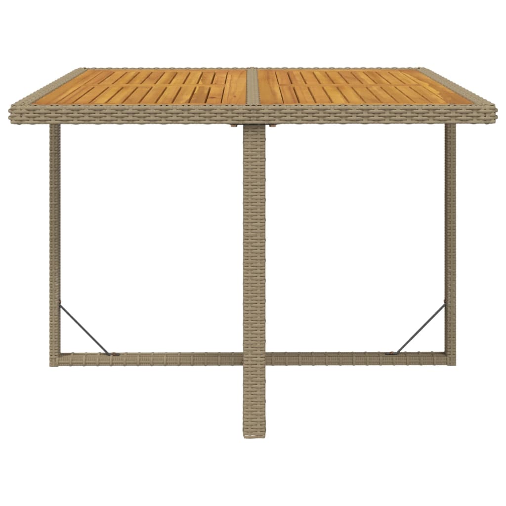 Mesa de jardim 109x107x74 cm vime PE e acácia maciça bege