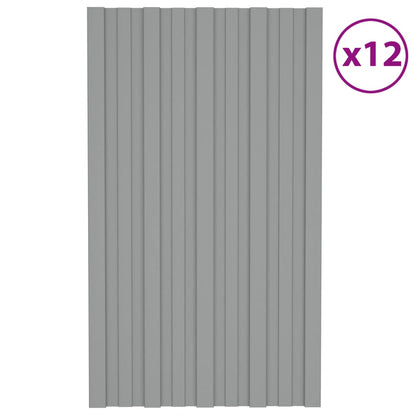 Painéis de telhado 12 pcs 80x45 cm aço galvanizado cinzento