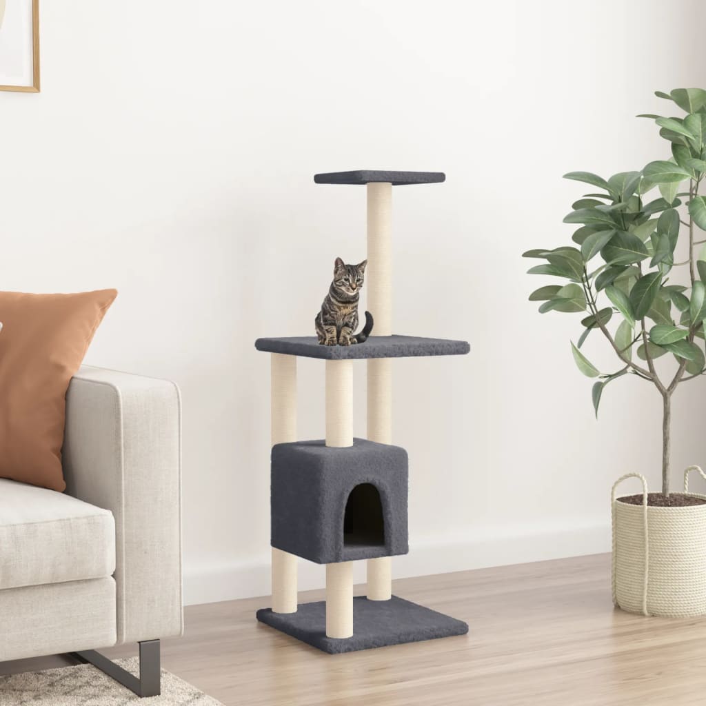 Árvore Arranhador para Gatos com Postes em Sisal de 104 cm - Cinzento Escuro