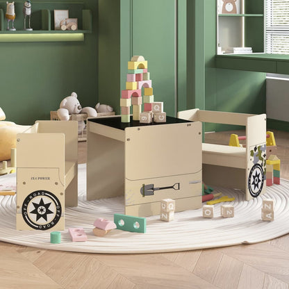 Conjunto Infantil de 2 Bancos e 1 Mesa - Estilo Carro Todo Terreno - Design Moderno