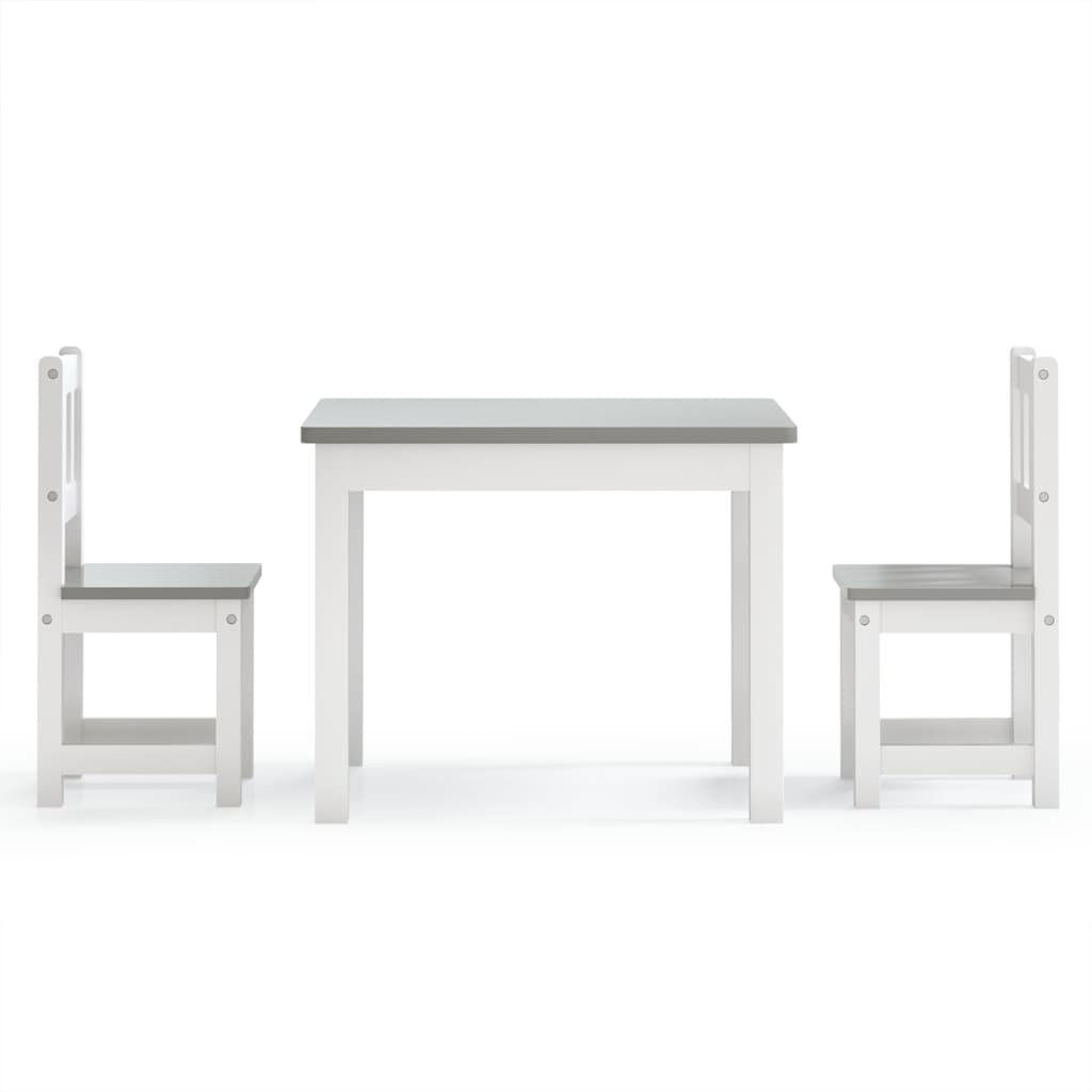 Conjunto Infantil de Mesa e 2 Cadeiras - Branco/Cinzento - Design Nórdico