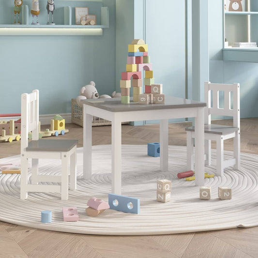 Conjunto Infantil de Mesa e 2 Cadeiras - Branco/Cinzento - Design Nórdico