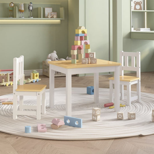 Conjunto Infantil de Mesa e 2 Cadeiras - Branco/Castanho - Design Nórdico