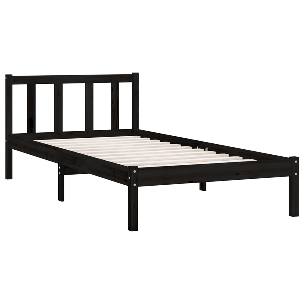 Estrutura de cama pequena solteiro 75x190 cm pinho maciço preto