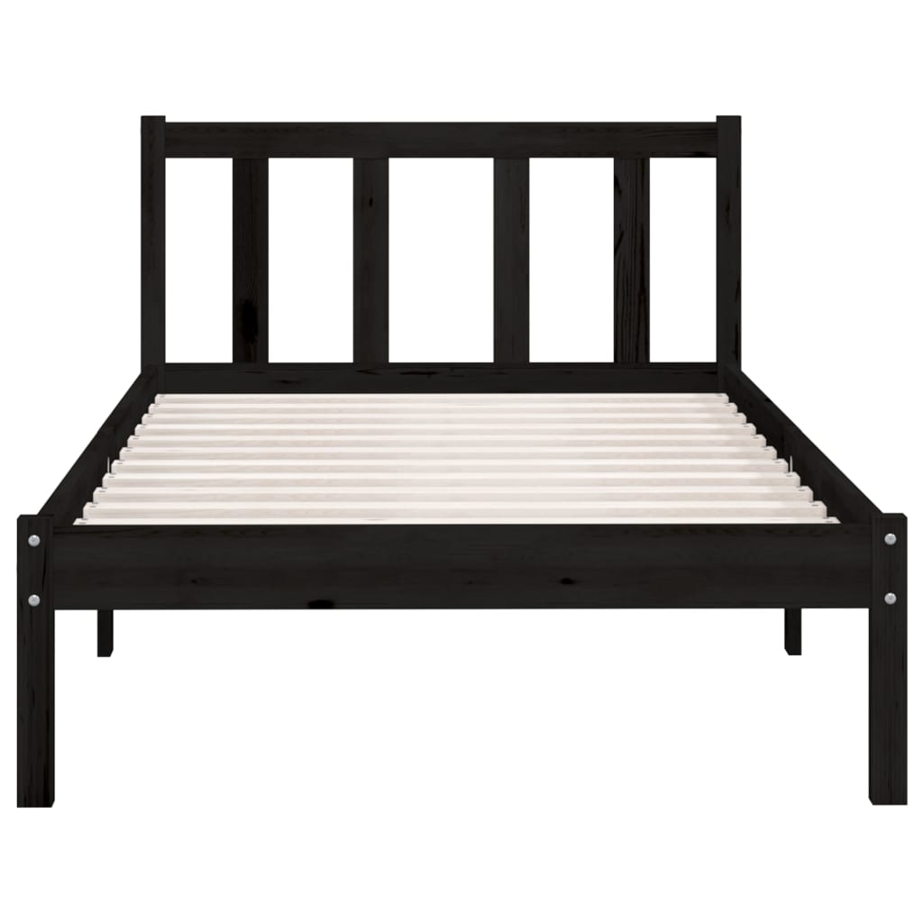 Estrutura de cama pequena solteiro 75x190 cm pinho maciço preto