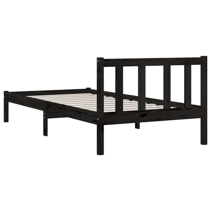 Estrutura de cama pequena solteiro 75x190 cm pinho maciço preto