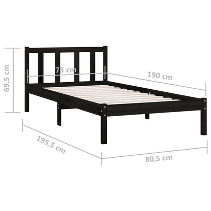 Estrutura de cama pequena solteiro 75x190 cm pinho maciço preto