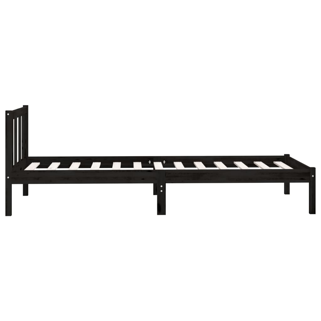 Estrutura de cama solteiro 90x190 cm pinho maciço preto