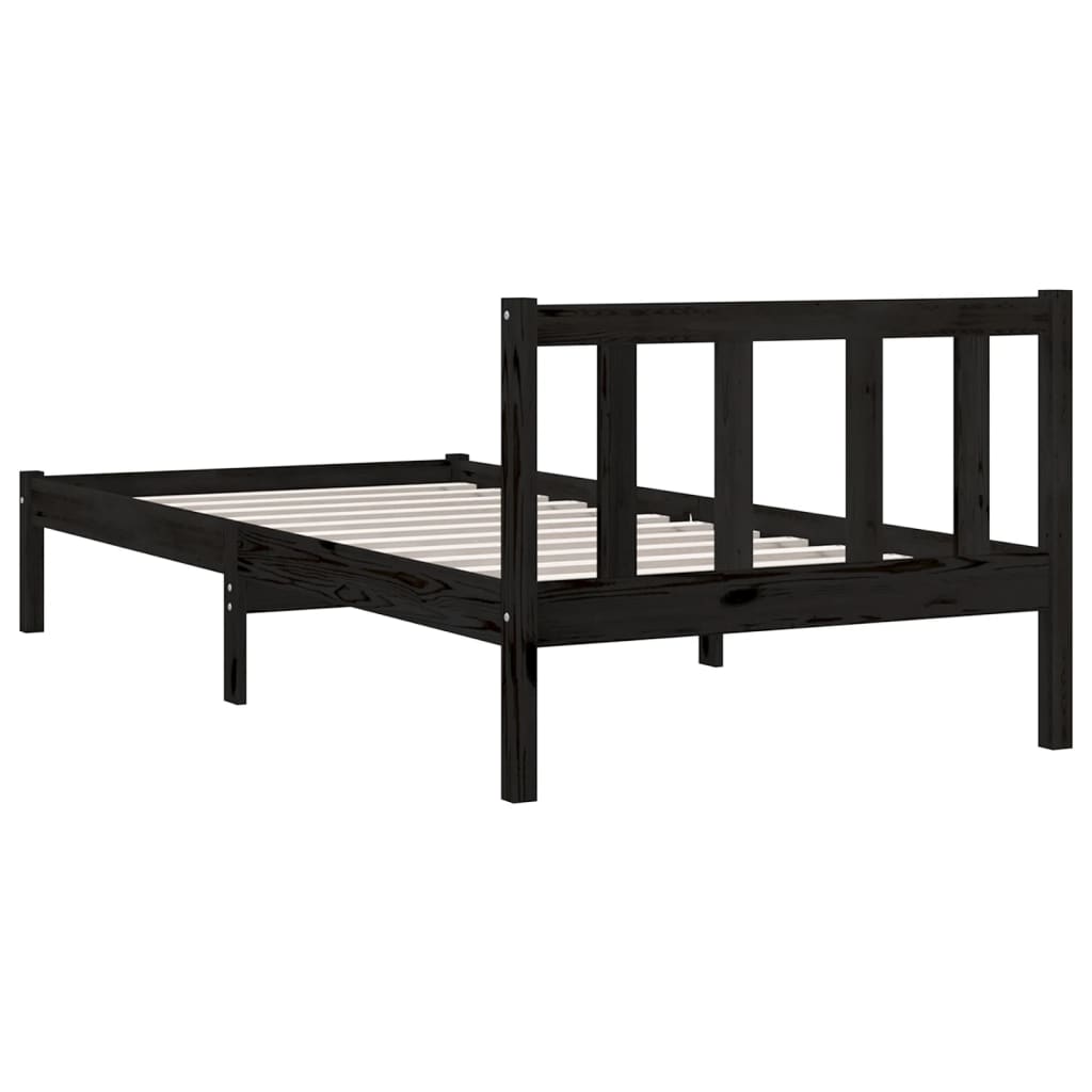 Estrutura de cama solteiro 90x190 cm pinho maciço preto