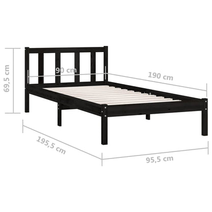 Estrutura de cama solteiro 90x190 cm pinho maciço preto