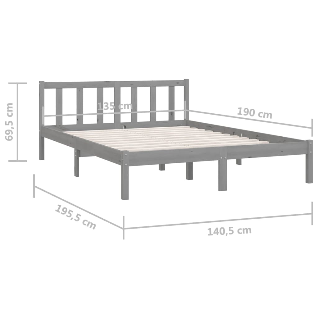 Estrutura de cama casal 135x190 cm pinho maciço cinza