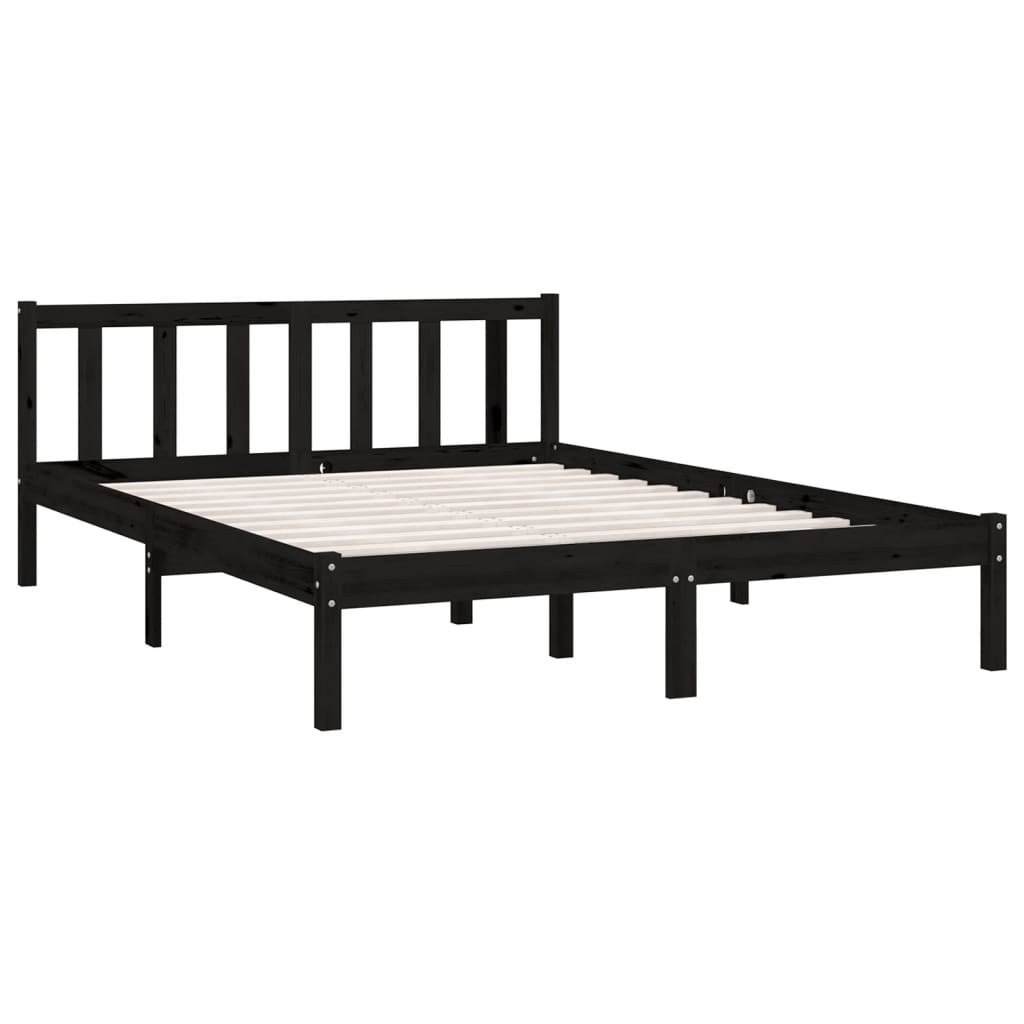 Estrutura de cama casal 135x190 cm pinho maciço preto