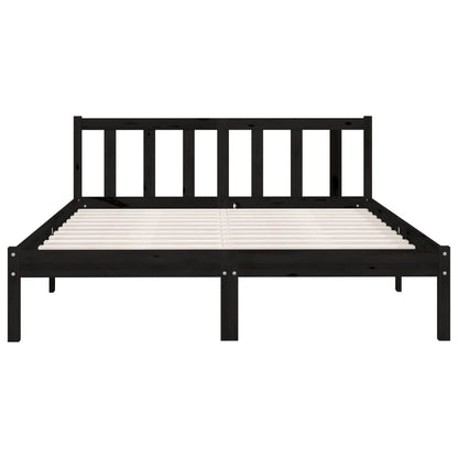 Estrutura de cama casal 135x190 cm pinho maciço preto