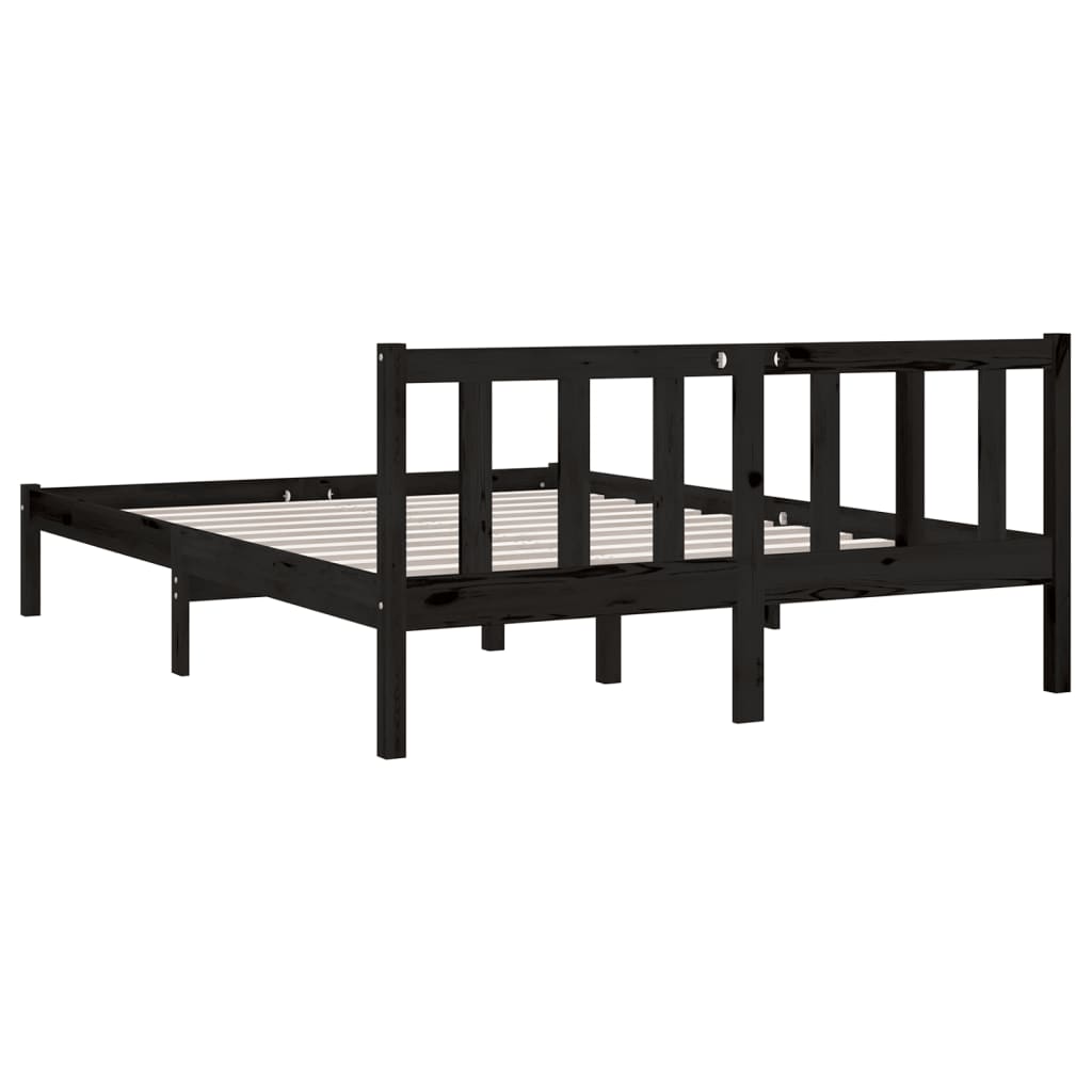 Estrutura de cama casal 135x190 cm pinho maciço preto