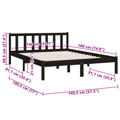 Estrutura de Cama Jane em Madeira de Pinho - 140x190 cm - Preto - Design Natura