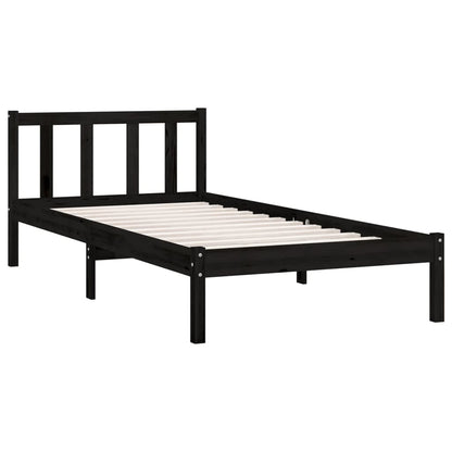 Estrutura de Cama Jane em Madeira de Pinho - 90x200 cm - Preto - Design Natura