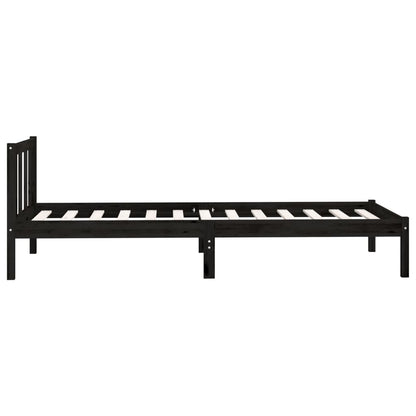 Estrutura de Cama Jane em Madeira de Pinho - 90x200 cm - Preto - Design Natura