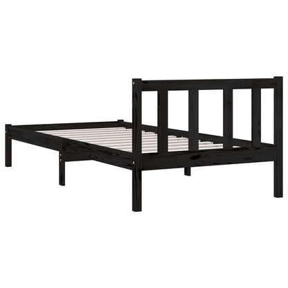 Estrutura de Cama Jane em Madeira de Pinho - 90x200 cm - Preto - Design Natura