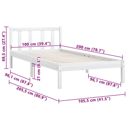 Estrutura de Cama Jane em Madeira de Pinho - 100x200 cm - Branco - Design Natura