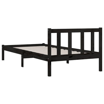 Estrutura de Cama Jane em Madeira de Pinho - 100x200 cm - Preto - Design Natura