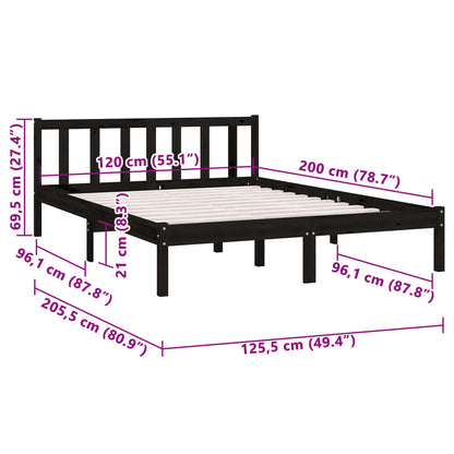 Estrutura de Cama Jane em Madeira de Pinho - 120x200 cm - Preto - Design Natura