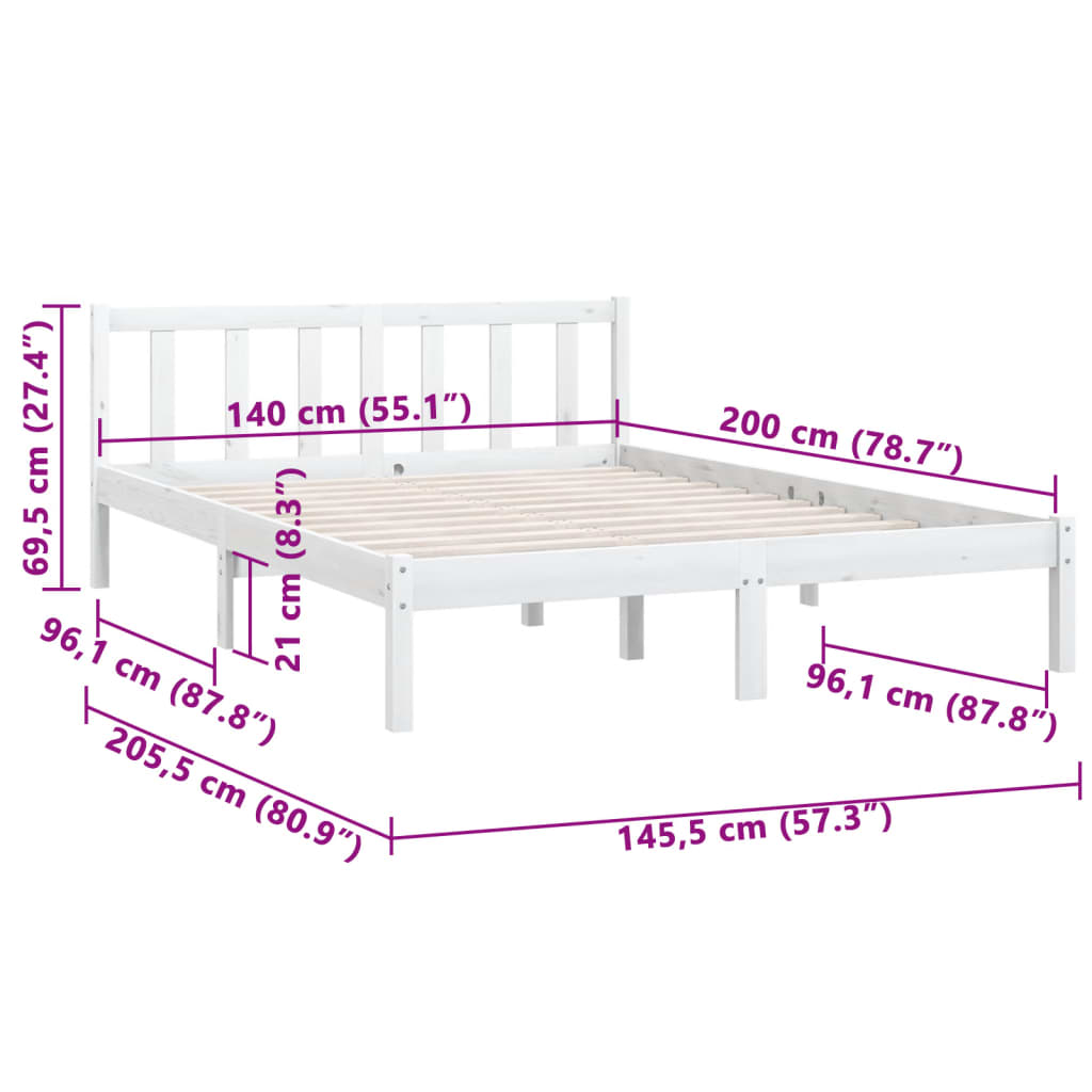 Estrutura de Cama Jane em Madeira de Pinho - 140x200 cm - Branco - Design Natura