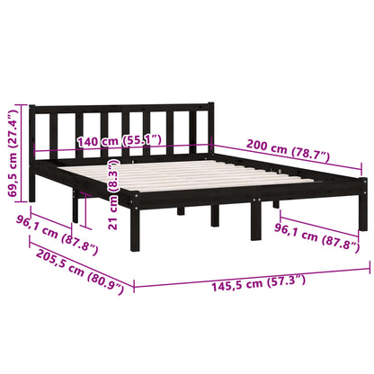 Estrutura de Cama Jane em Madeira de Pinho - 140x200 cm - Preto - Design Natura