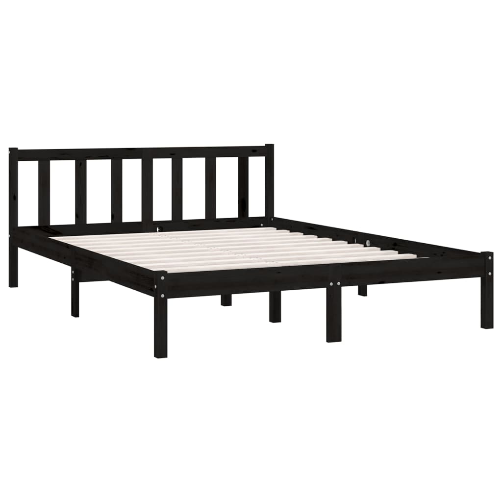 Estrutura de cama king 150x200 cm pinho maciço preto