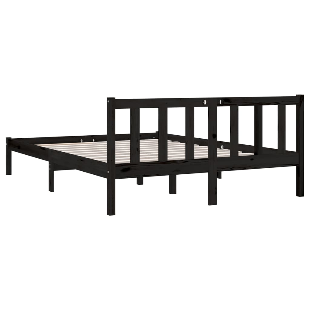 Estrutura de cama king 150x200 cm pinho maciço preto