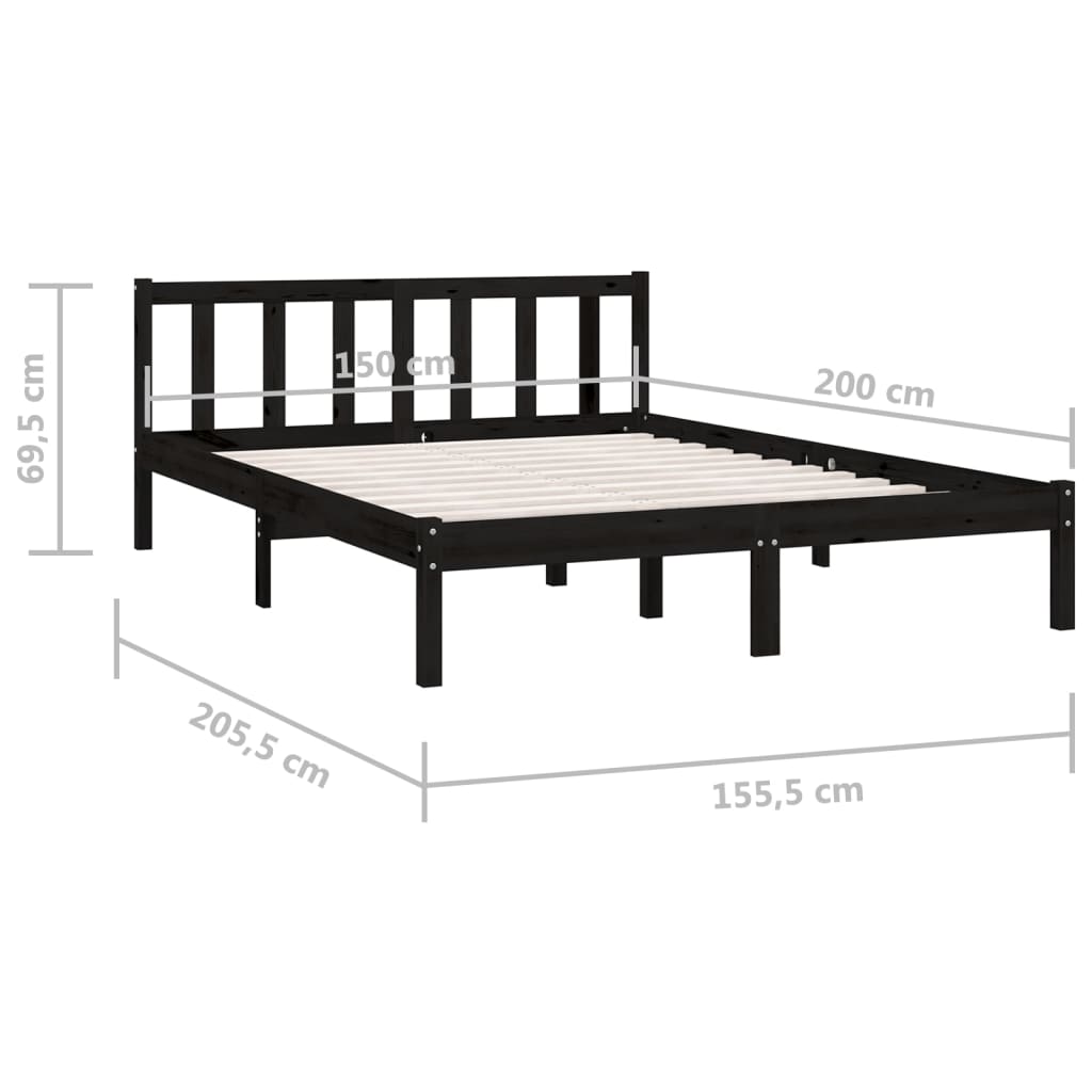 Estrutura de cama king 150x200 cm pinho maciço preto