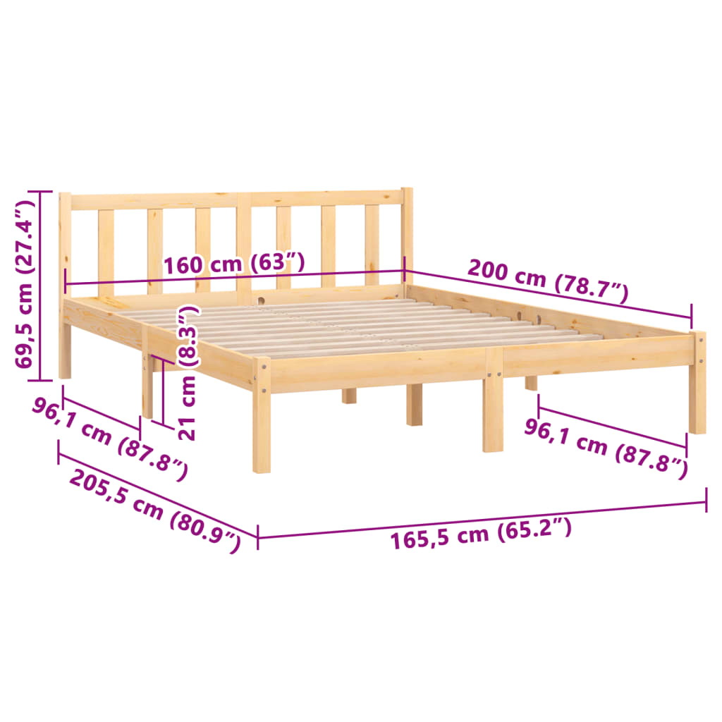 Estrutura de Cama Jane em Madeira de Pinho - 160x200 cm - Cor Natural - Design Natura