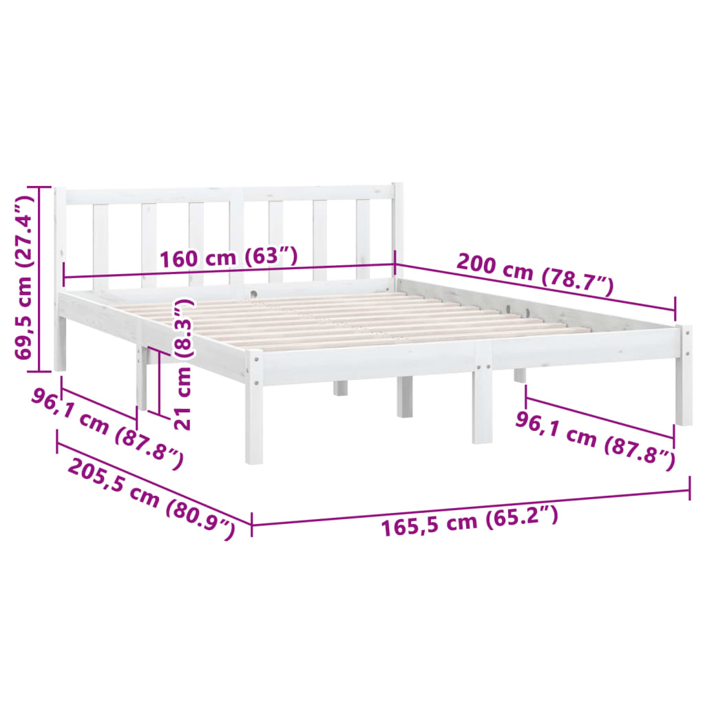 Estrutura de Cama Jane em Madeira de Pinho - 160x200 cm - Branco - Design Natura