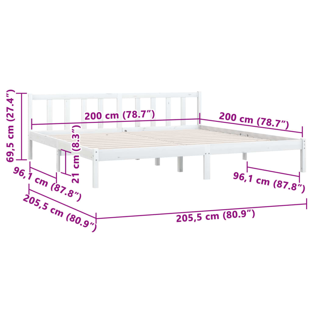 Estrutura de Cama Jane em Madeira de Pinho - 200x200 cm - Branco - Design Natura