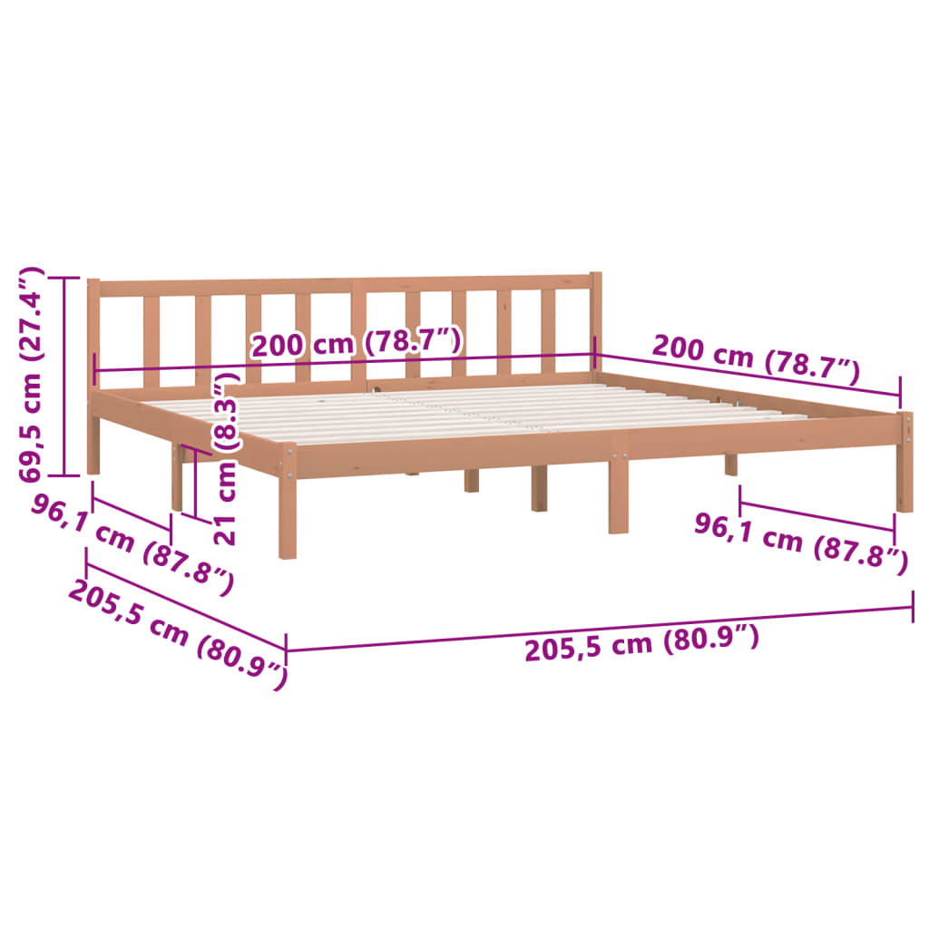 Estrutura de Cama Jane em Madeira de Pinho - 200x200 cm - Castanho Mel - Design Natura