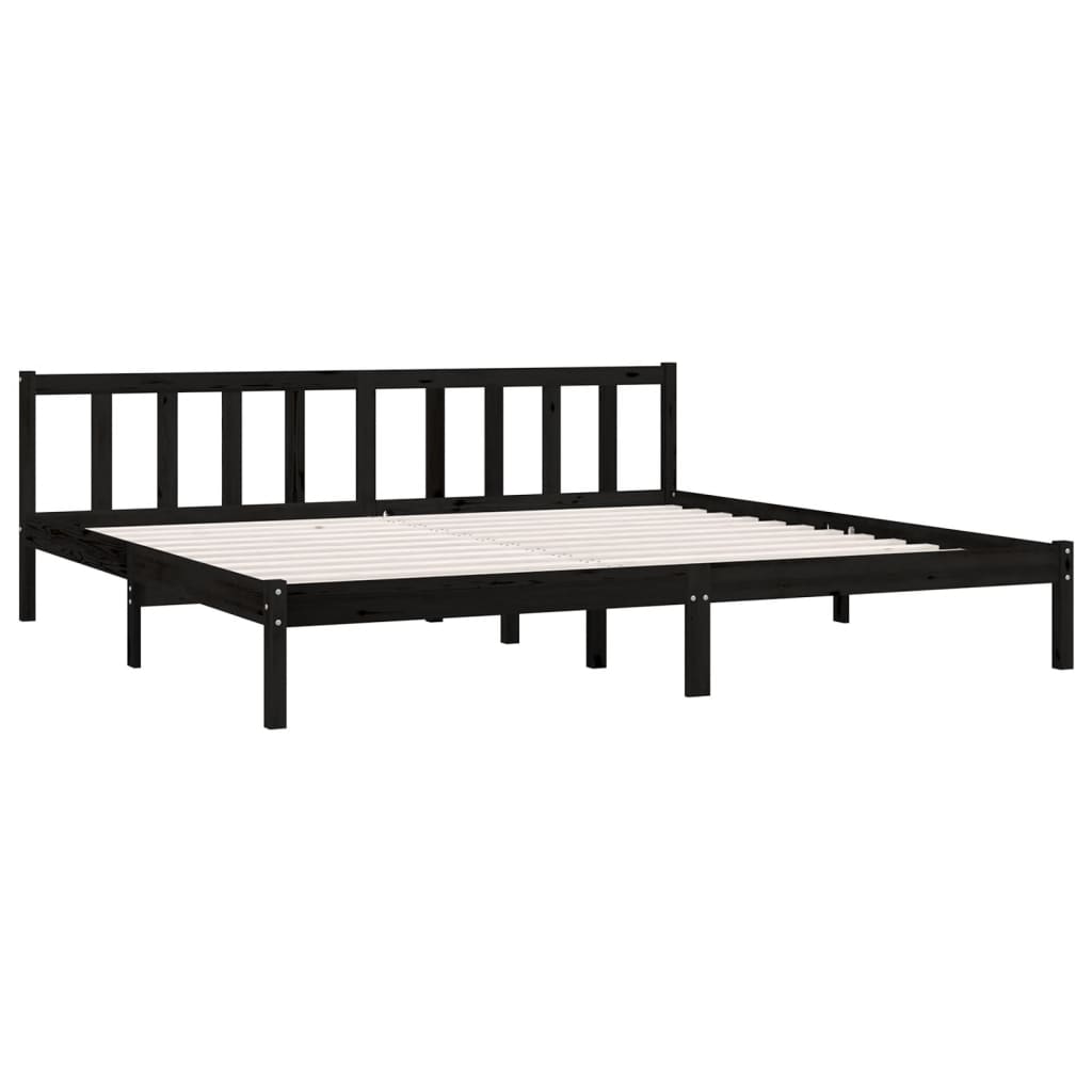 Estrutura de Cama Jane em Madeira de Pinho - 200x200 cm - Preto - Design Natura