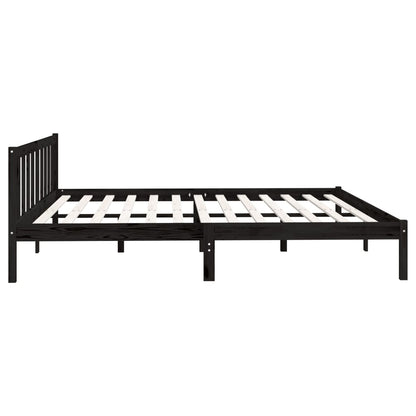 Estrutura de Cama Jane em Madeira de Pinho - 200x200 cm - Preto - Design Natura