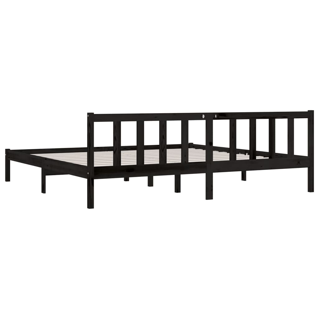 Estrutura de Cama Jane em Madeira de Pinho - 200x200 cm - Preto - Design Natura