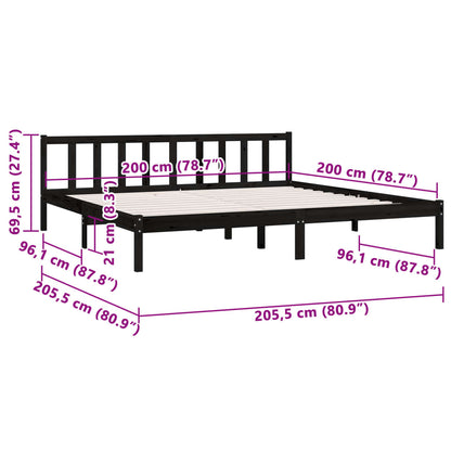 Estrutura de Cama Jane em Madeira de Pinho - 200x200 cm - Preto - Design Natura