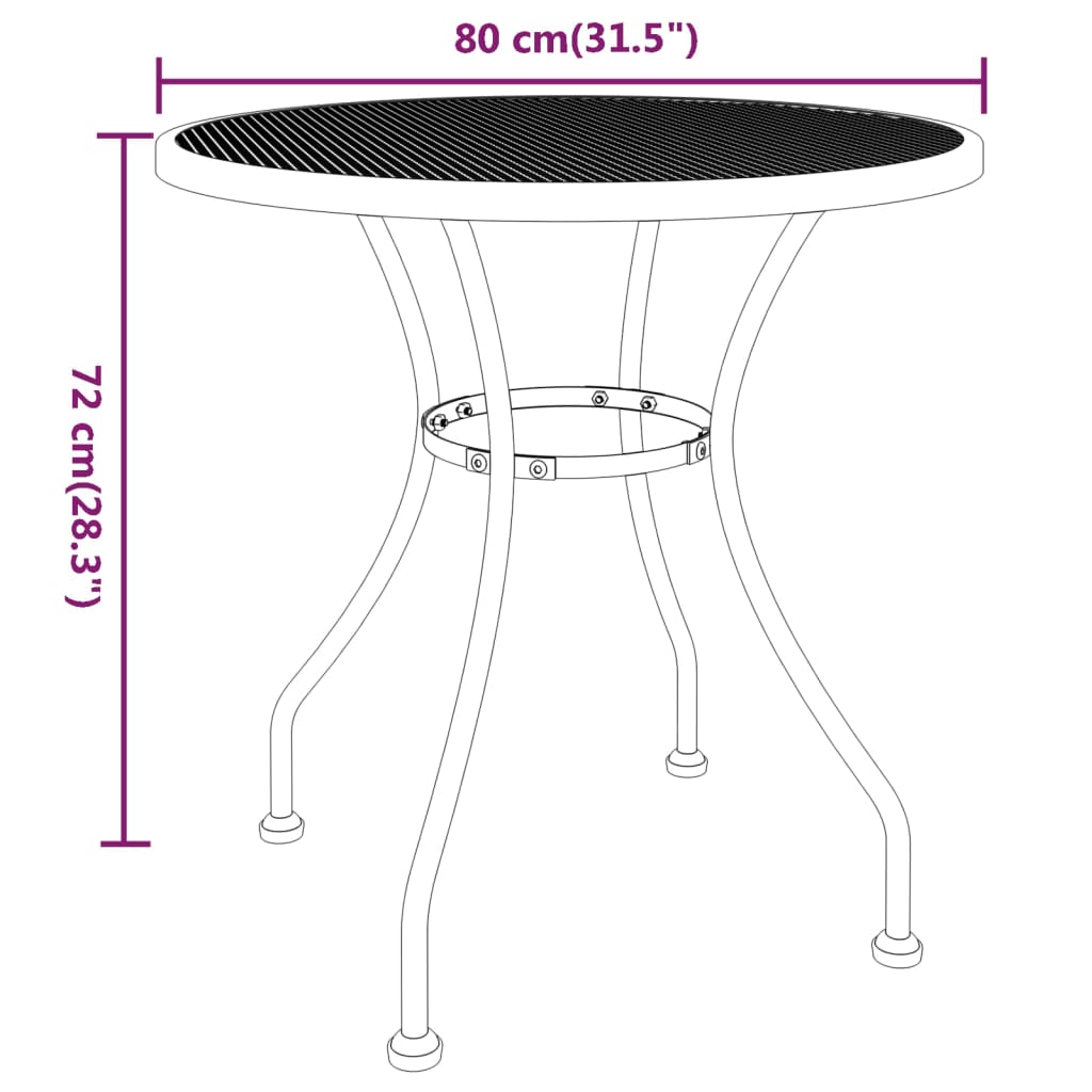 Mesa de jardim Ø80x72 cm malha metal expandido antracite