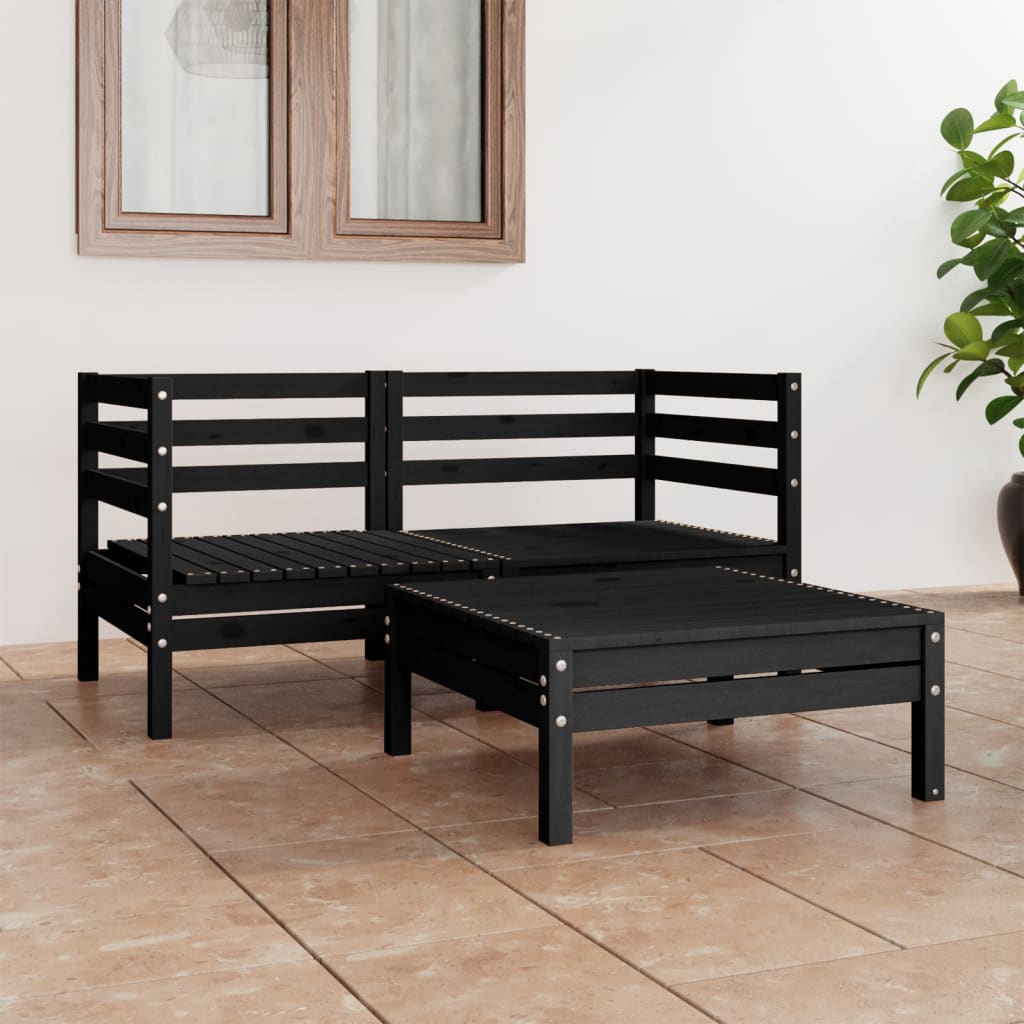 3 pcs conjunto lounge de jardim pinho maciço preto