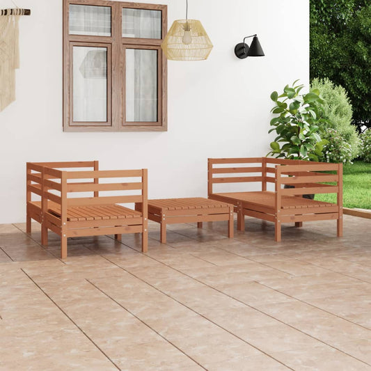 5 pcs conjunto lounge de jardim pinho maciço castanho mel