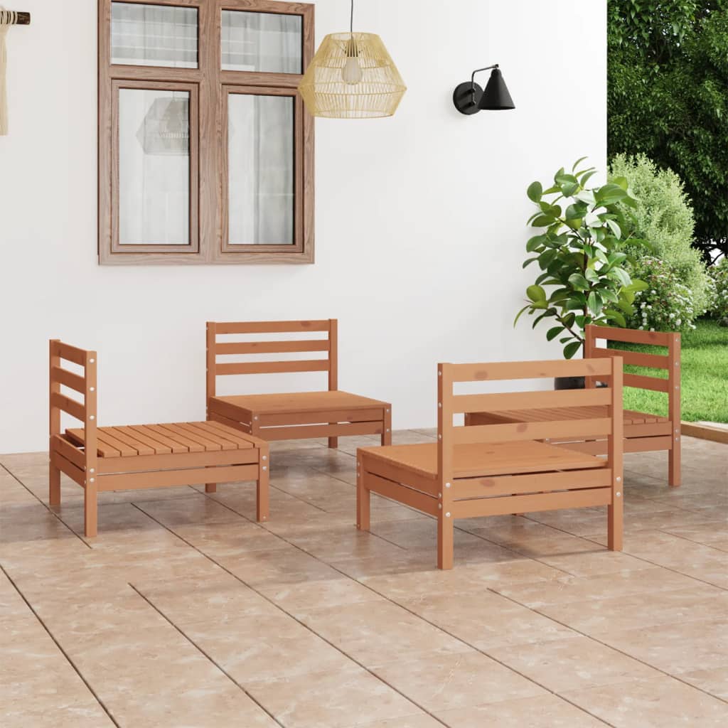 4 pcs conjunto lounge de jardim pinho maciço castanho mel