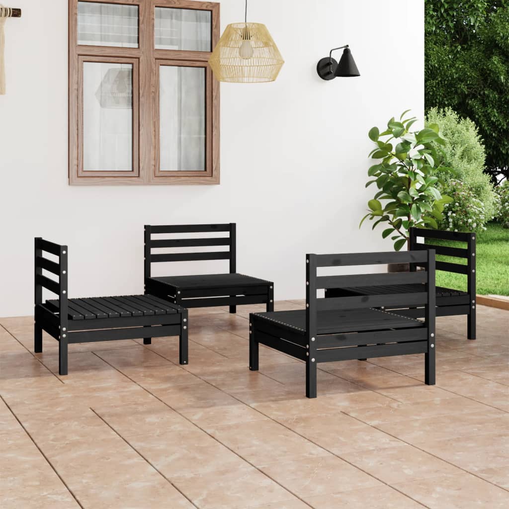 4 pcs conjunto lounge de jardim pinho maciço preto