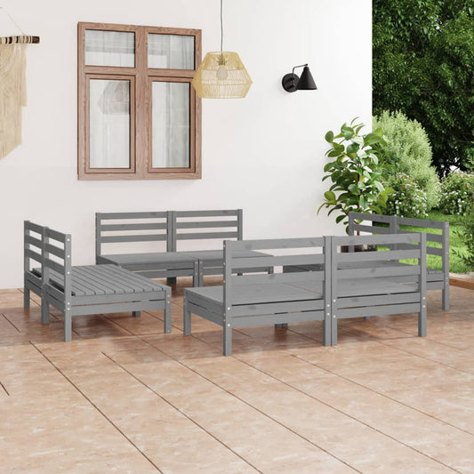 8 pcs conjunto lounge de jardim pinho maciço cinzento