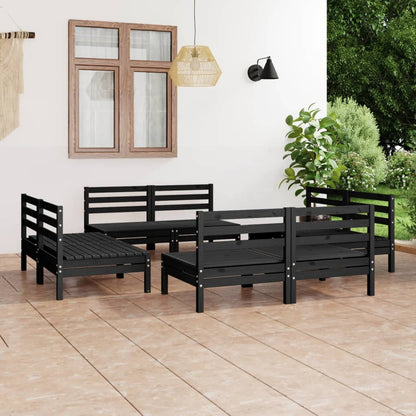 8 pcs conjunto lounge de jardim pinho maciço preto