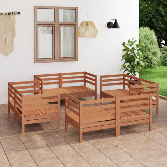 8 pcs conjunto lounge de jardim pinho maciço castanho mel