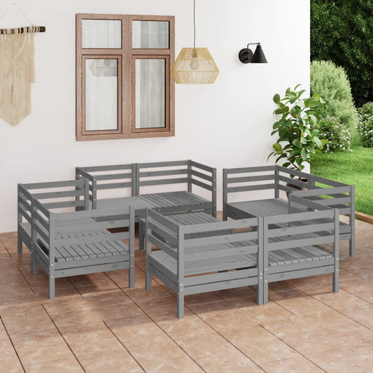 9 pcs conjunto lounge de jardim pinho maciço cinzento