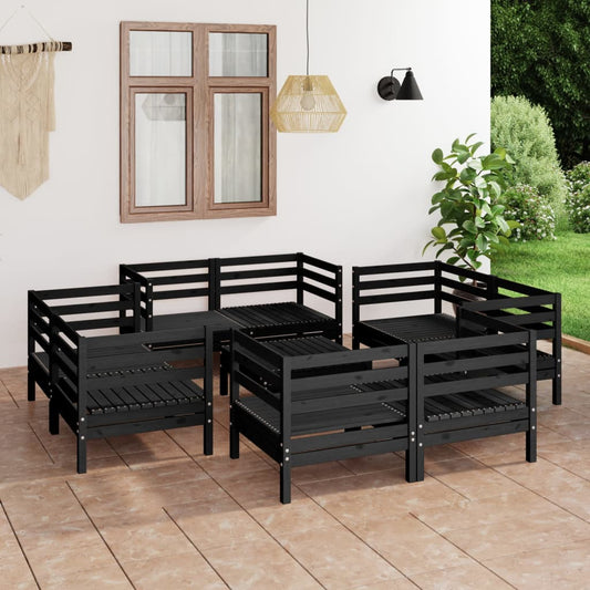 9 pcs conjunto lounge de jardim pinho maciço preto