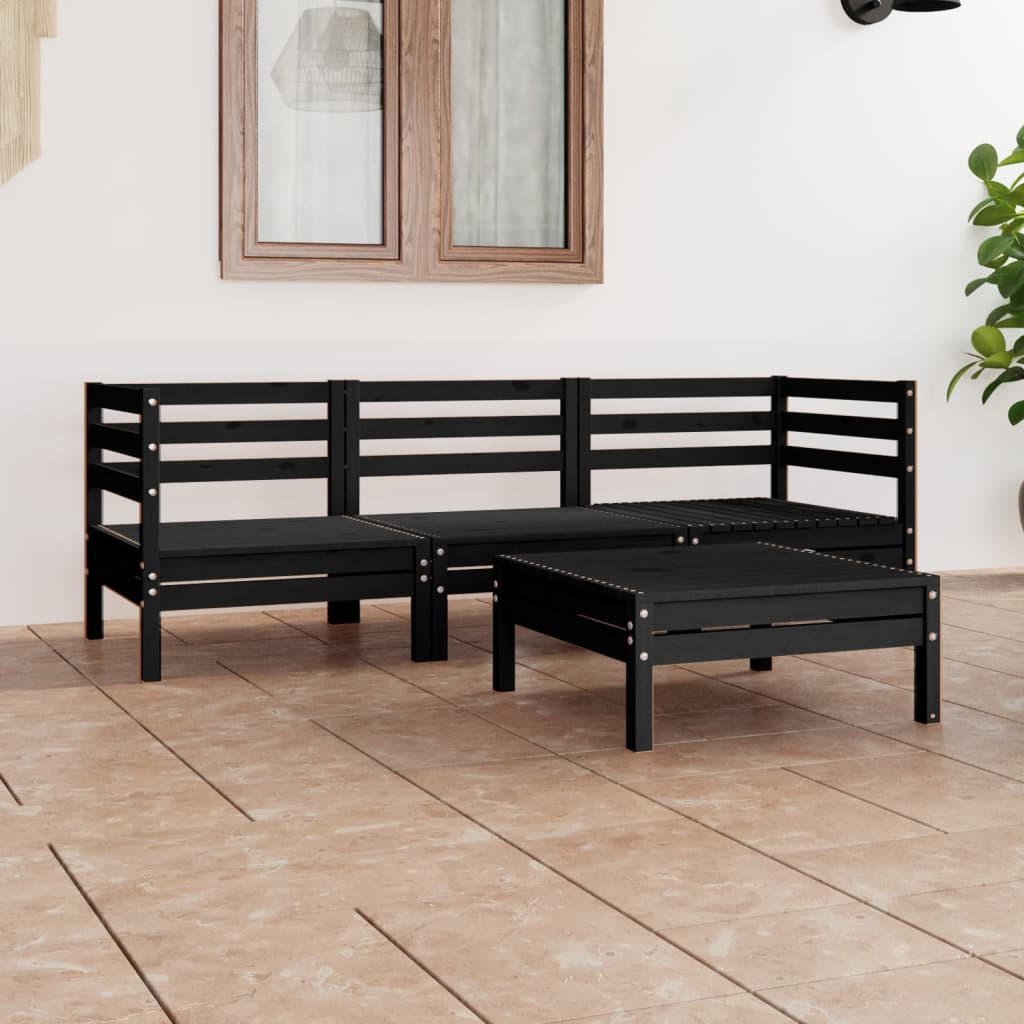 4 pcs conjunto lounge de jardim pinho maciço preto